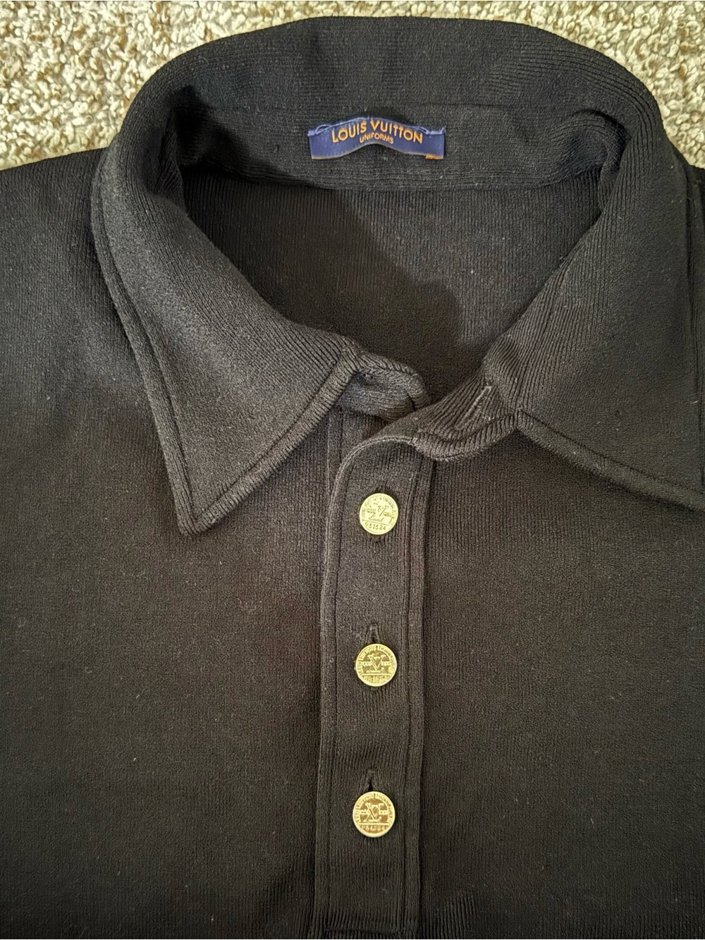 Authentic Louis Vuitton Uniform Black Ribbed Knit W Polo Shirt Size L (LV724BK)